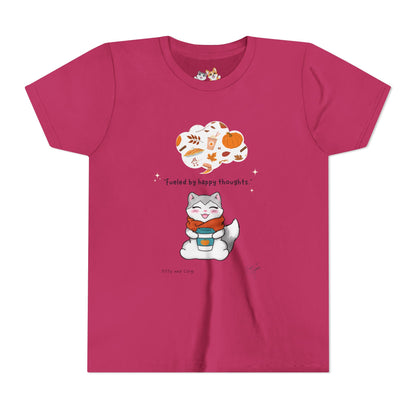 Youth Tee — Kitty loves Autumn - Fueled by Happy Thoughts - Unisex Youth/ Children's Graphic Tee