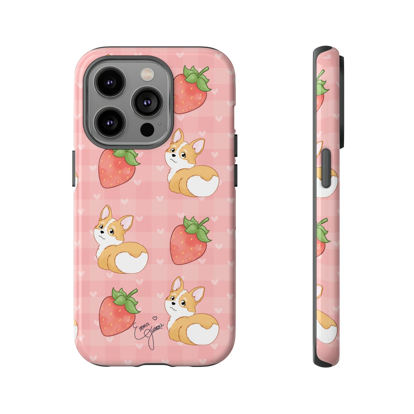 Corgi Butt and Strawberries Cute Pink Gingham Hearts Tough Case