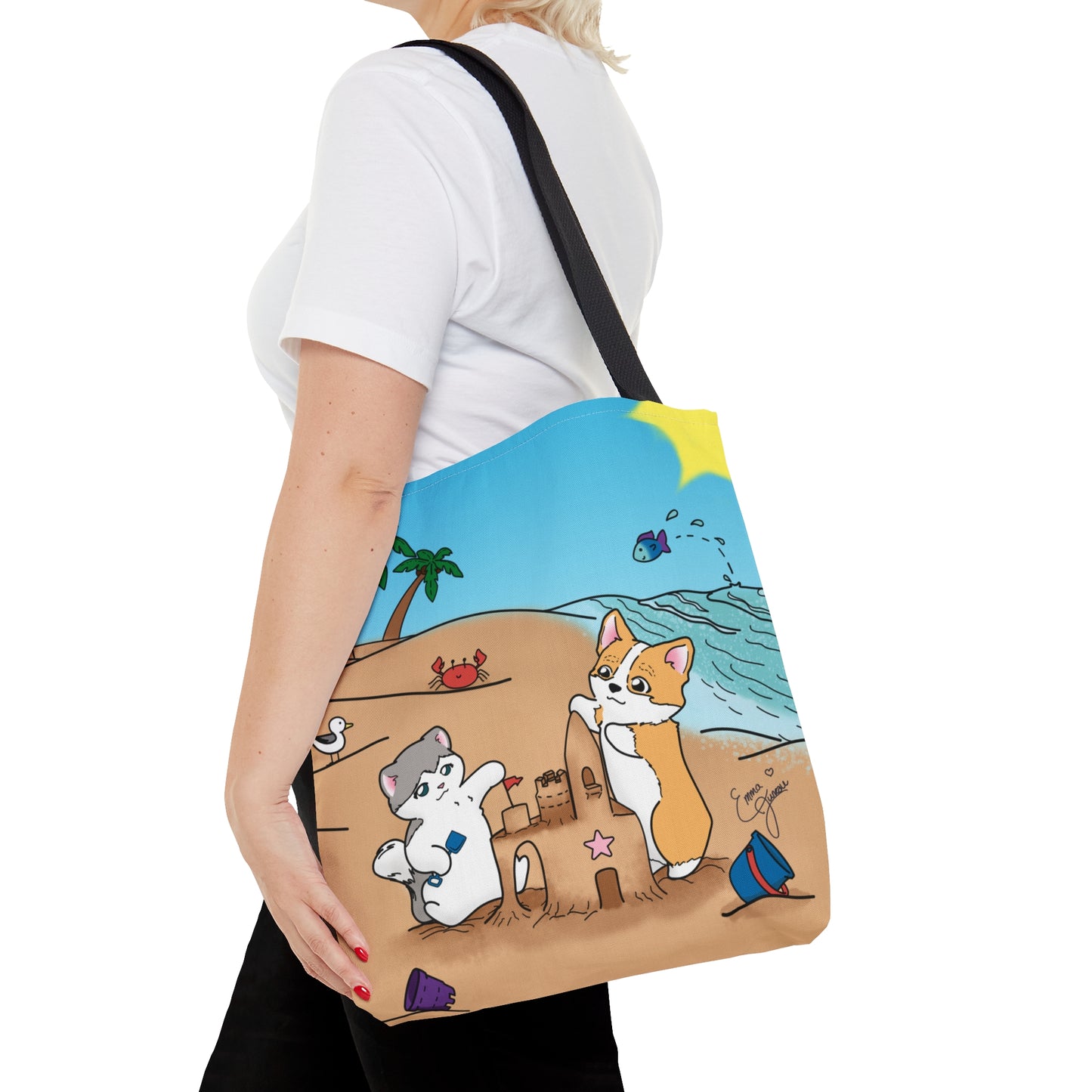 Kitty&Corgi Build a Sandcastle Tote Bag (All over print)