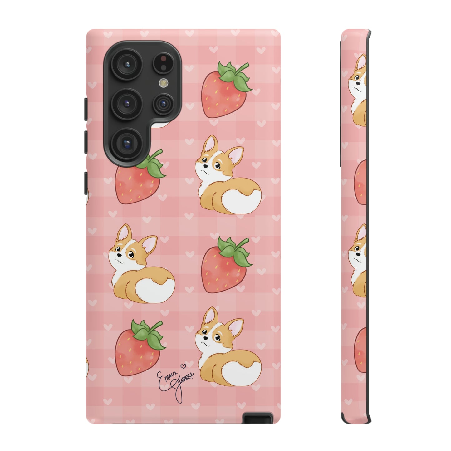 Corgi Butt and Strawberries Cute Pink Gingham Hearts Tough Case