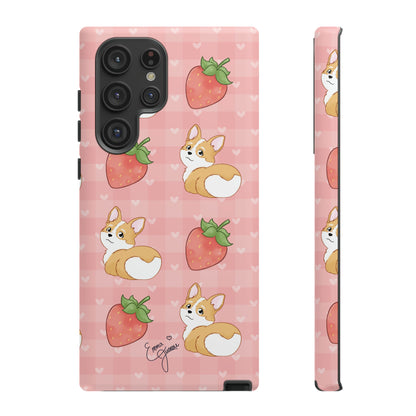 Corgi Butt and Strawberries Cute Pink Gingham Hearts Tough Case