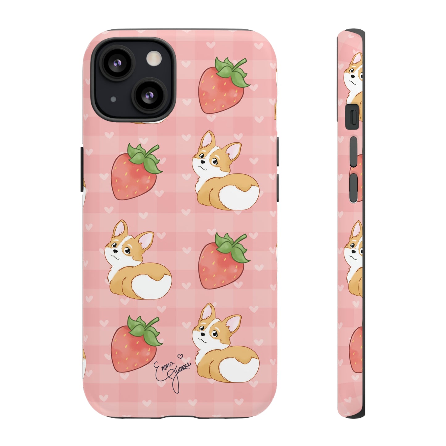 Corgi Butt and Strawberries Cute Pink Gingham Hearts Tough Case