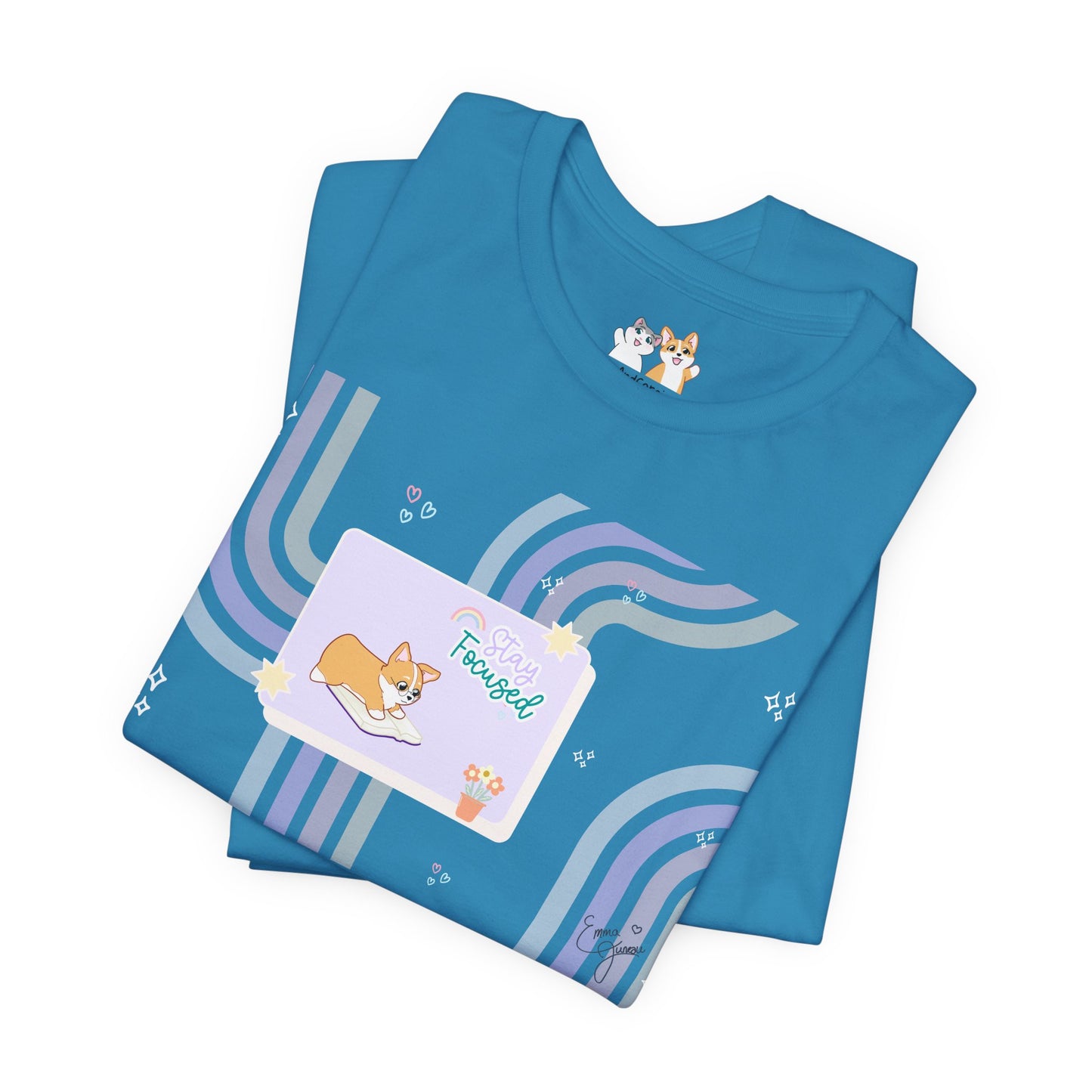 Corgi - Groovy Series - Stay Focused - Super Soft Cotton Airlume Unisex T-Shirt (Horizontal Graphic)