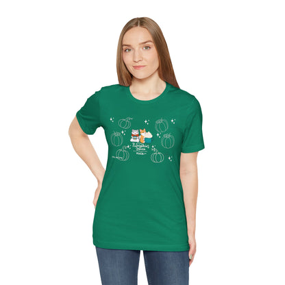 Kitty and Corgi - Pumpkin Spice and Everything Nice - Super Soft Cotton Airlume Unisex T-Shirt (Large Front Graphic)