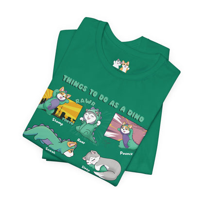 Kitty and Corgi - Things To Do As A Dino - Super Soft Cotton Airlume Unisex T-Shirt (Horizontal Graphic)