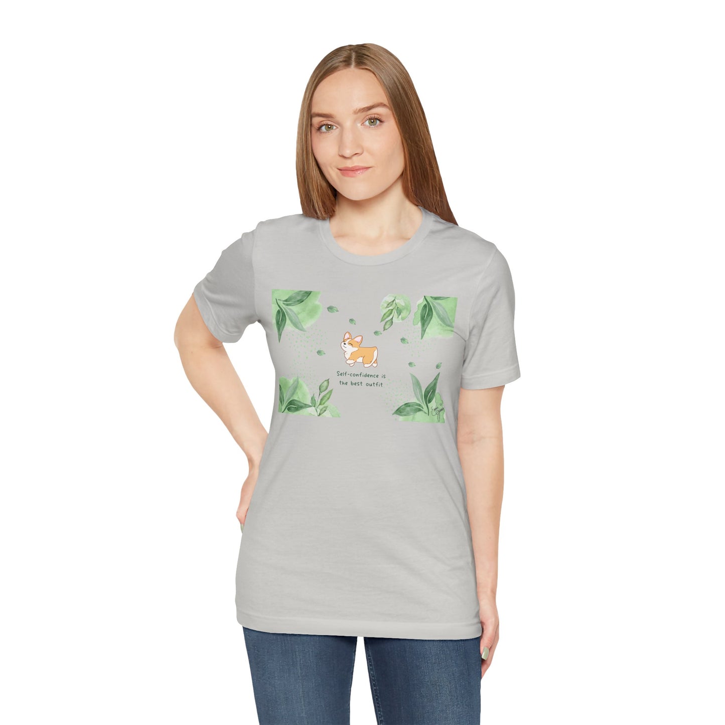 Corgi - Confidence is the Best Outfit - Super Soft Cotton Airlume Unisex T-Shirt (Horizontal Graphic)