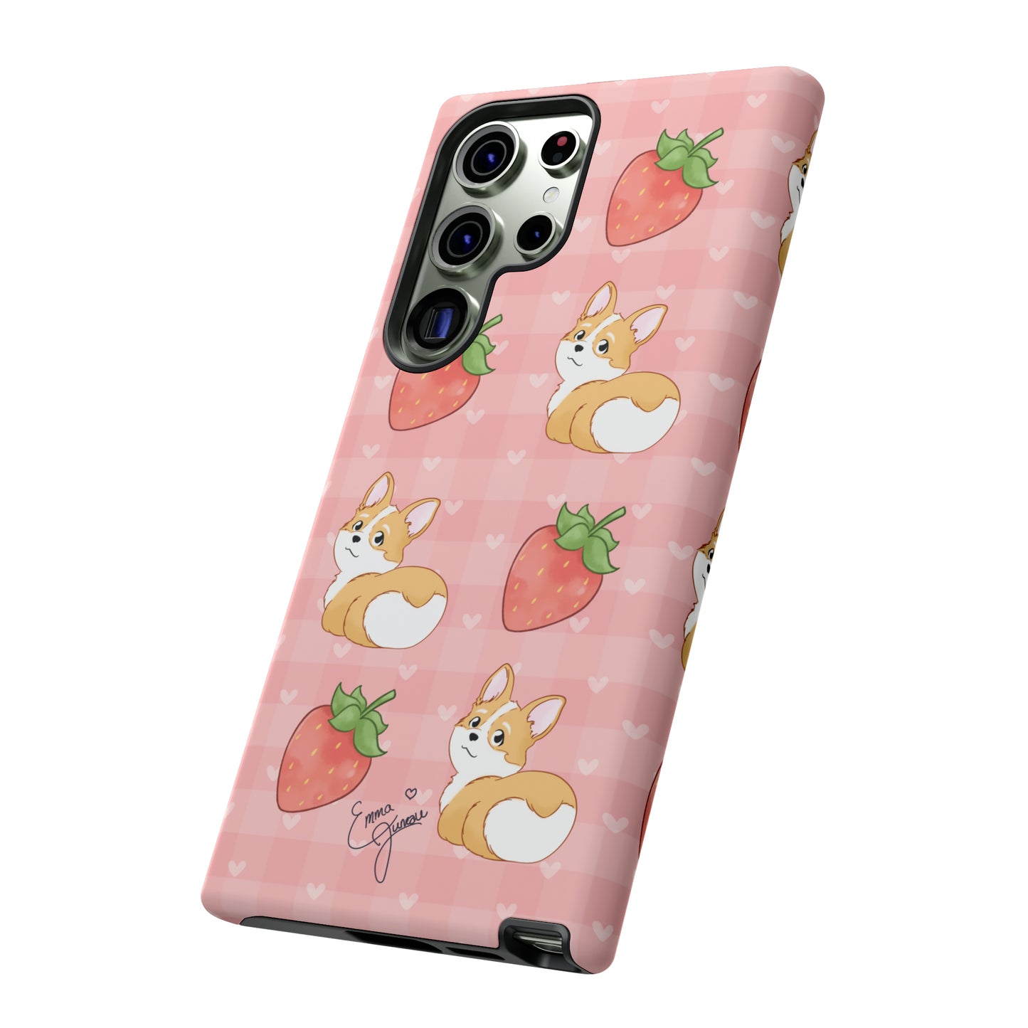 Corgi Butt and Strawberries Cute Pink Gingham Hearts Tough Case