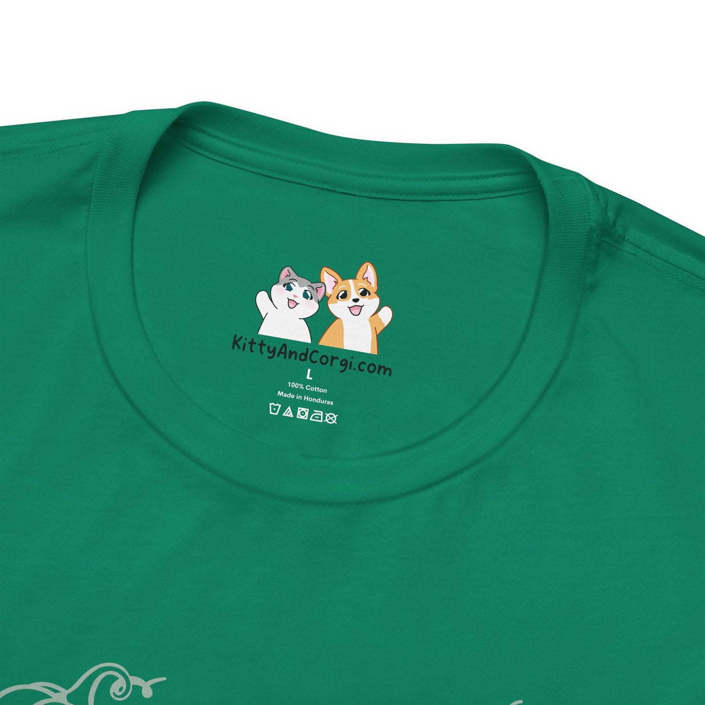 Kitty and Corgi - Pumpkin Spice and Everything Nice - Super Soft Cotton Airlume Unisex T-Shirt (Large Front Graphic)