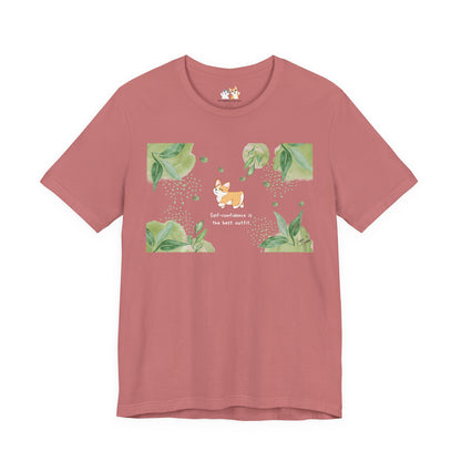 Corgi - Confidence is the Best Outfit - Super Soft Cotton Airlume Unisex T-Shirt (Horizontal Graphic)