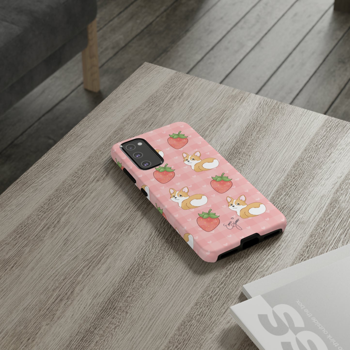 Corgi Butt and Strawberries Cute Pink Gingham Hearts Tough Case