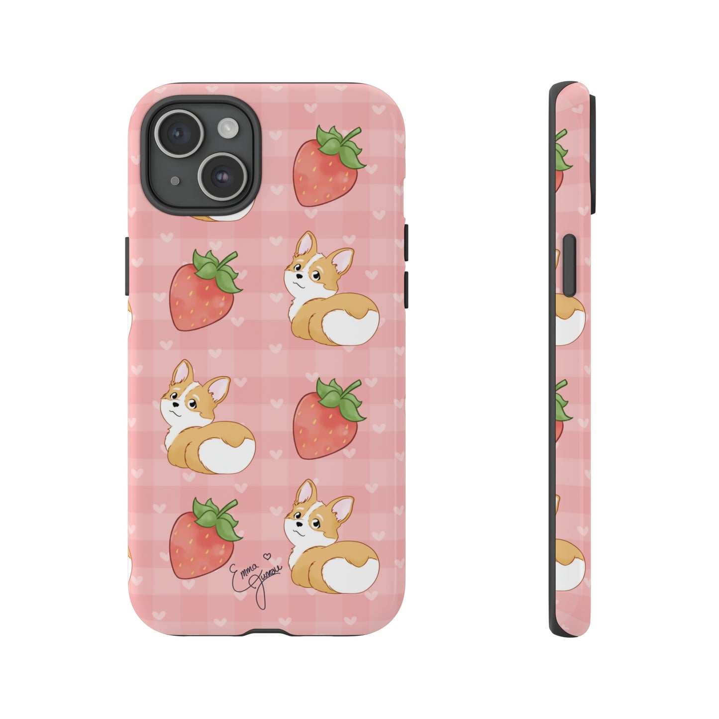 Corgi Butt and Strawberries Cute Pink Gingham Hearts Tough Case