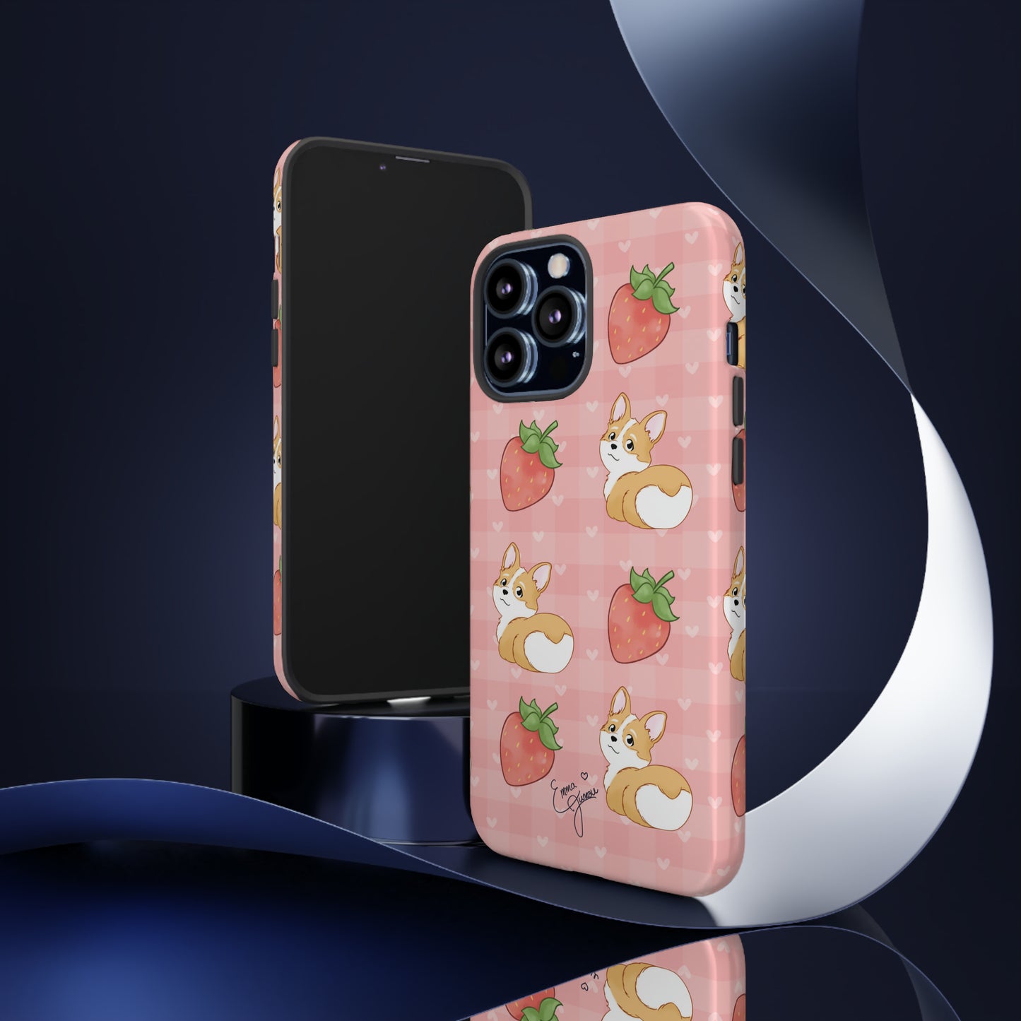 Corgi Butt and Strawberries Cute Pink Gingham Hearts Tough Case