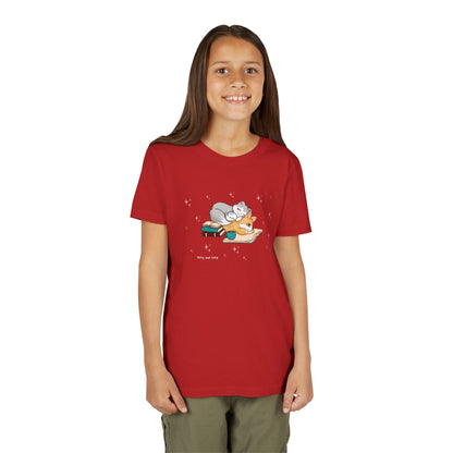 Youth Tee —  Kitty and Corgi Cuddles and Books - Unisex Youth/ Children's Graphic Tee