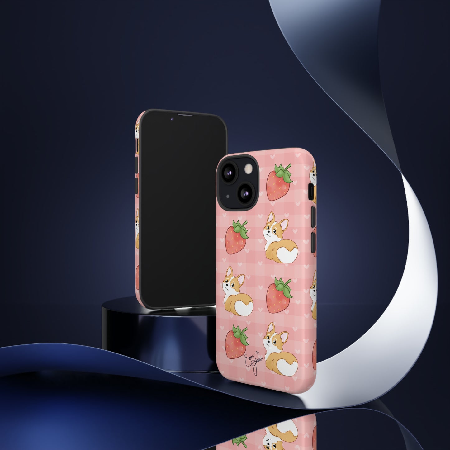 Corgi Butt and Strawberries Cute Pink Gingham Hearts Tough Case