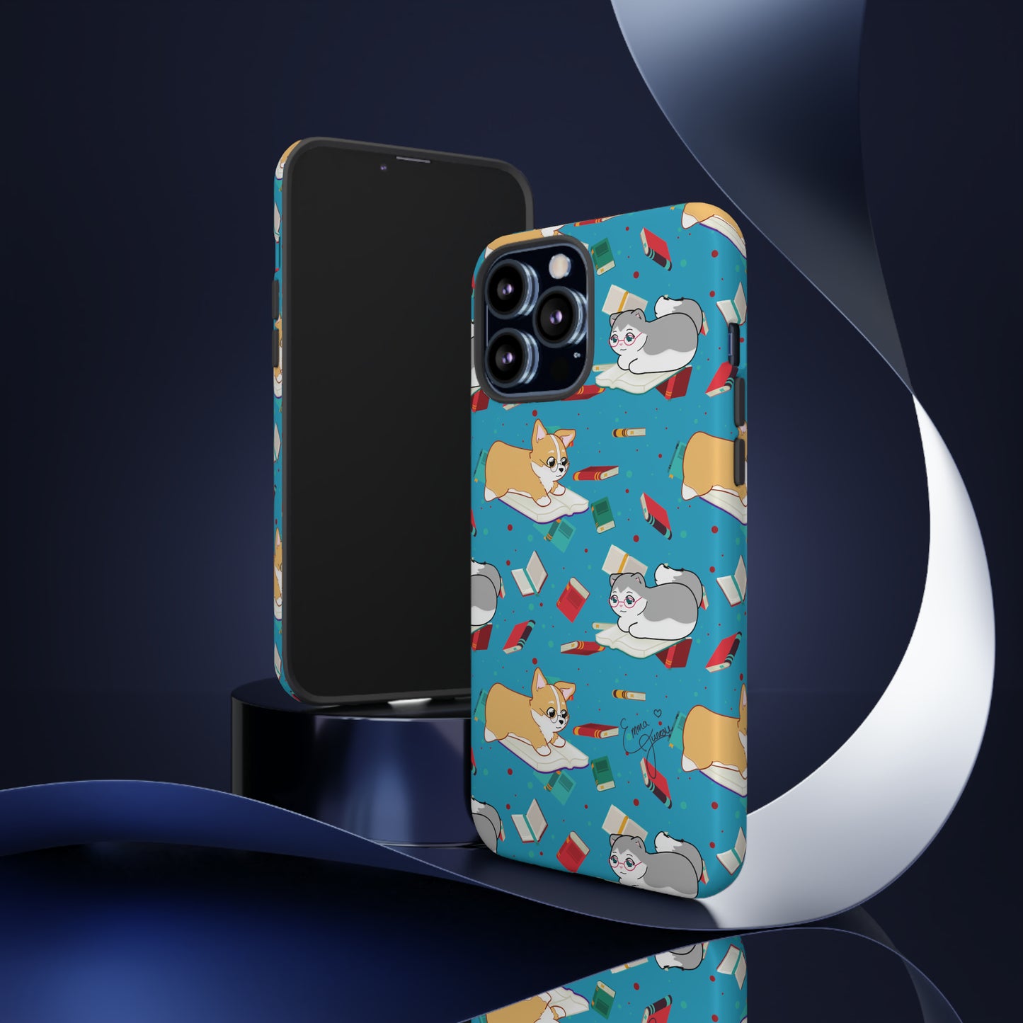 Kitty and Corgi Book Lovers - Tough Phone Case