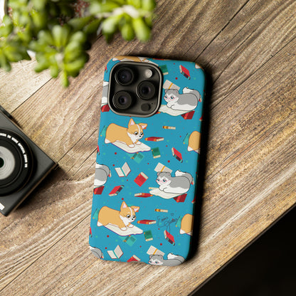 Kitty and Corgi Book Lovers - Tough Phone Case