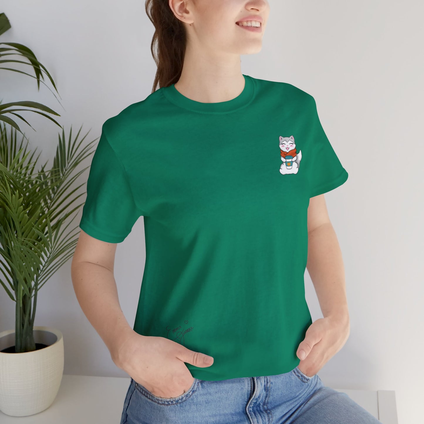 Kitty Drinking Her Pumpkin Spice Latte - Super Soft Cotton Airlume Unisex T-Shirt