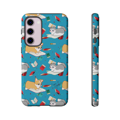 Kitty and Corgi Book Lovers - Tough Phone Case