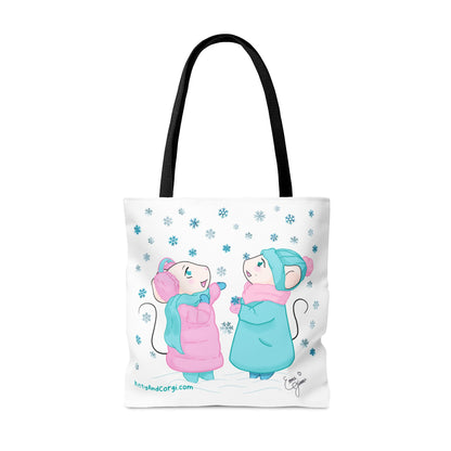 Snow Mousies Catching Snowflakes Tote Bag