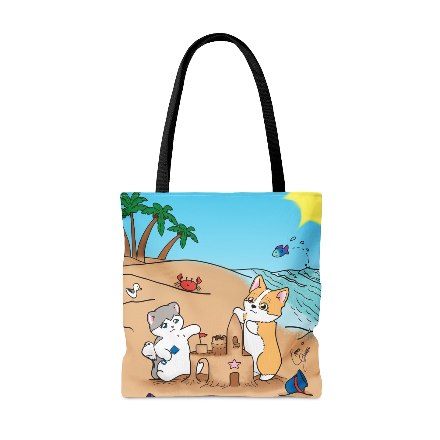 Kitty&Corgi Build a Sandcastle Tote Bag (All over print)