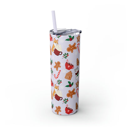Kitty and Corgi Cocoa and Gingerbread Christmas - Skinny Tumbler with Straw, 20oz