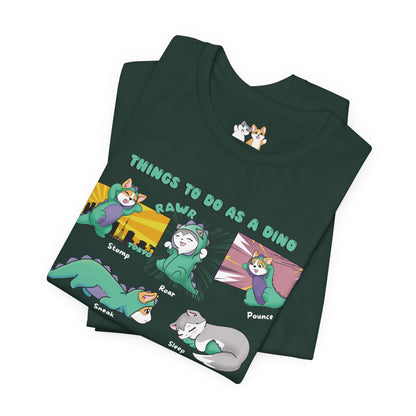 Kitty and Corgi - Things To Do As A Dino - Super Soft Cotton Airlume Unisex T-Shirt (Horizontal Graphic)