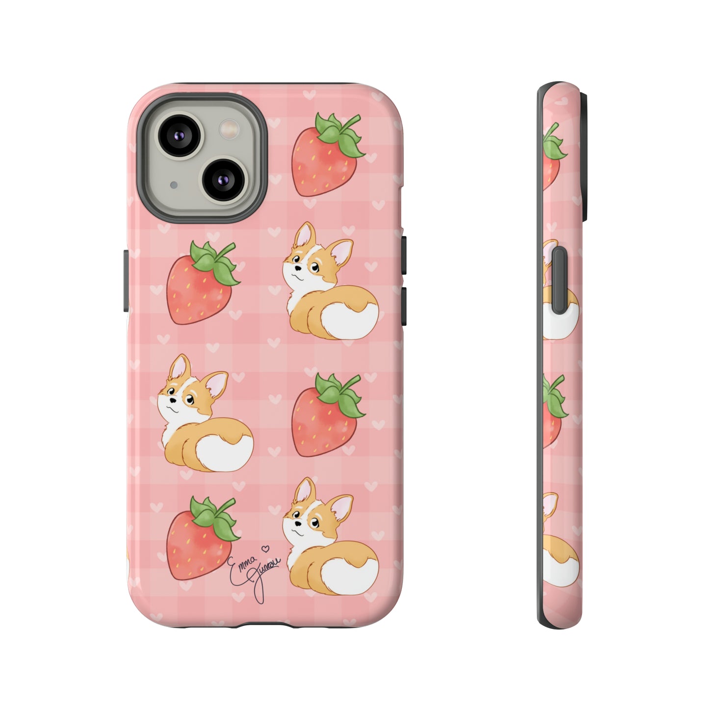 Corgi Butt and Strawberries Cute Pink Gingham Hearts Tough Case