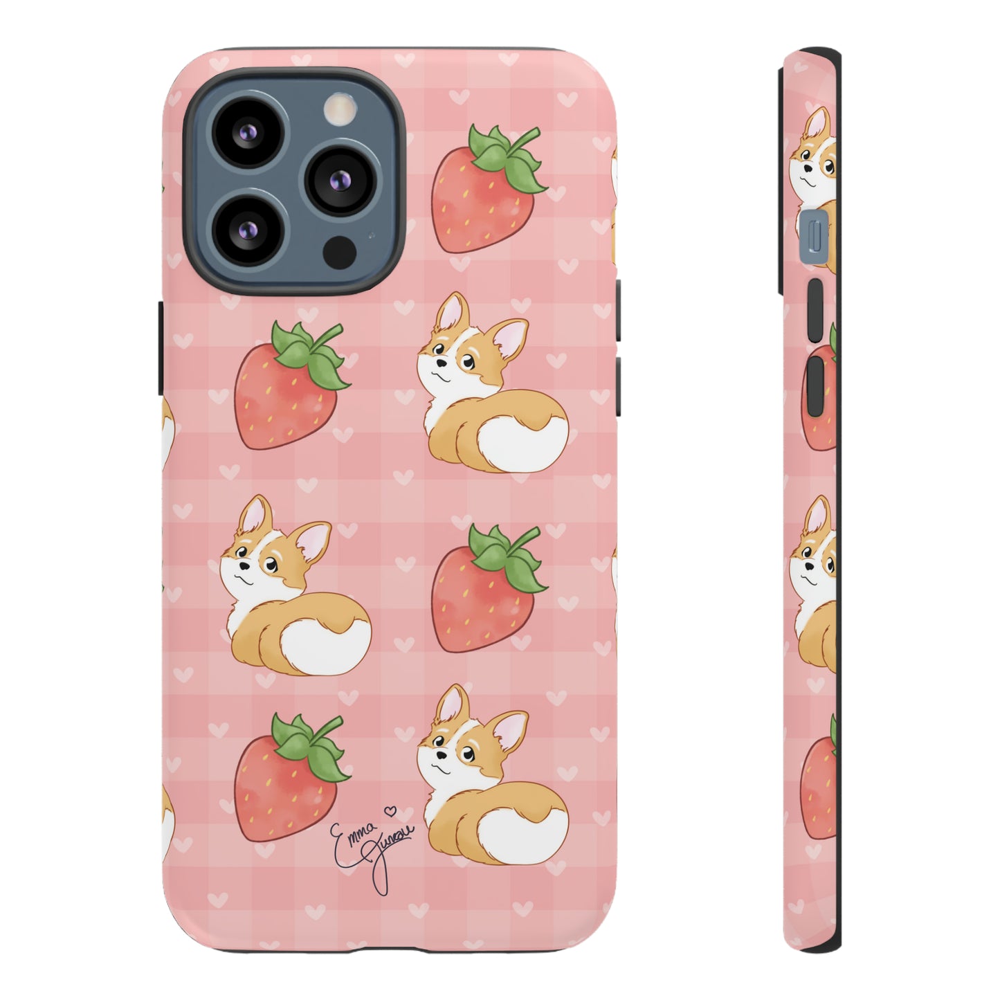 Corgi Butt and Strawberries Cute Pink Gingham Hearts Tough Case