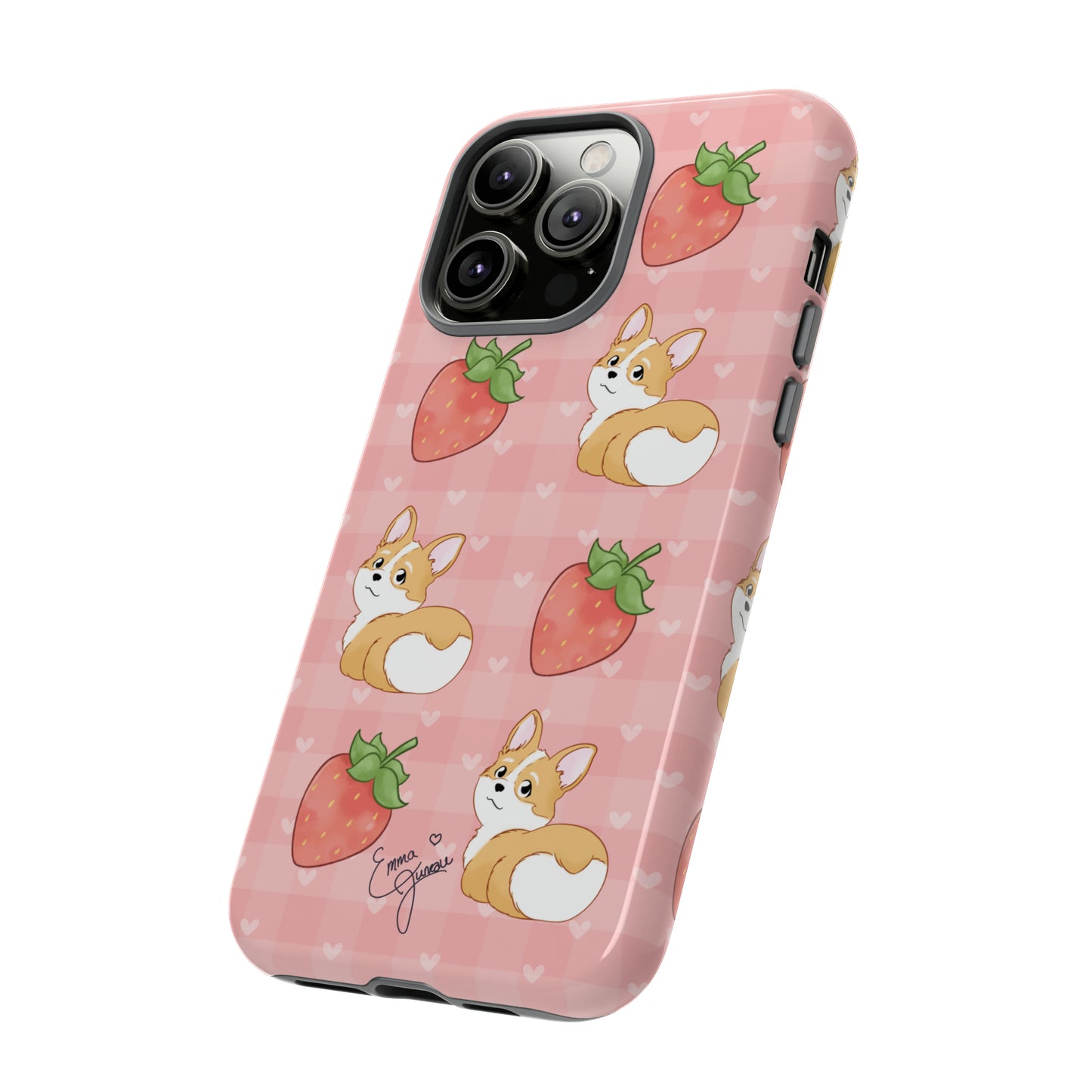 Corgi Butt and Strawberries Cute Pink Gingham Hearts Tough Case