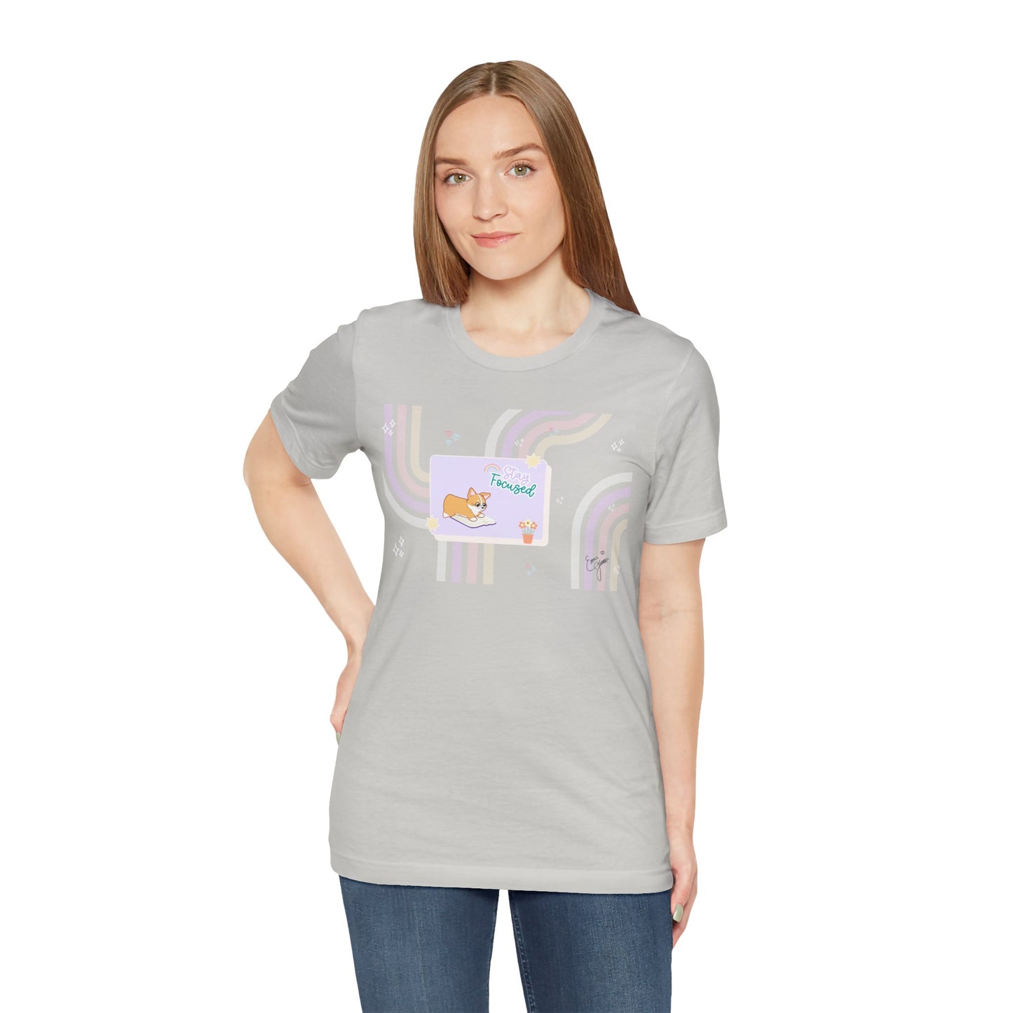 Corgi - Groovy Series - Stay Focused - Super Soft Cotton Airlume Unisex T-Shirt (Horizontal Graphic)