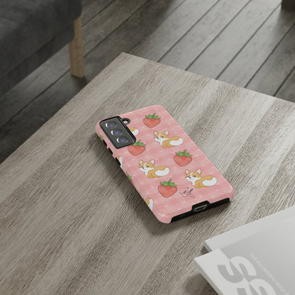 Corgi Butt and Strawberries Cute Pink Gingham Hearts Tough Case