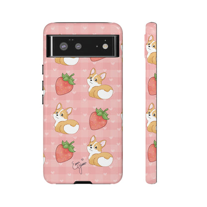 Corgi Butt and Strawberries Cute Pink Gingham Hearts Tough Case