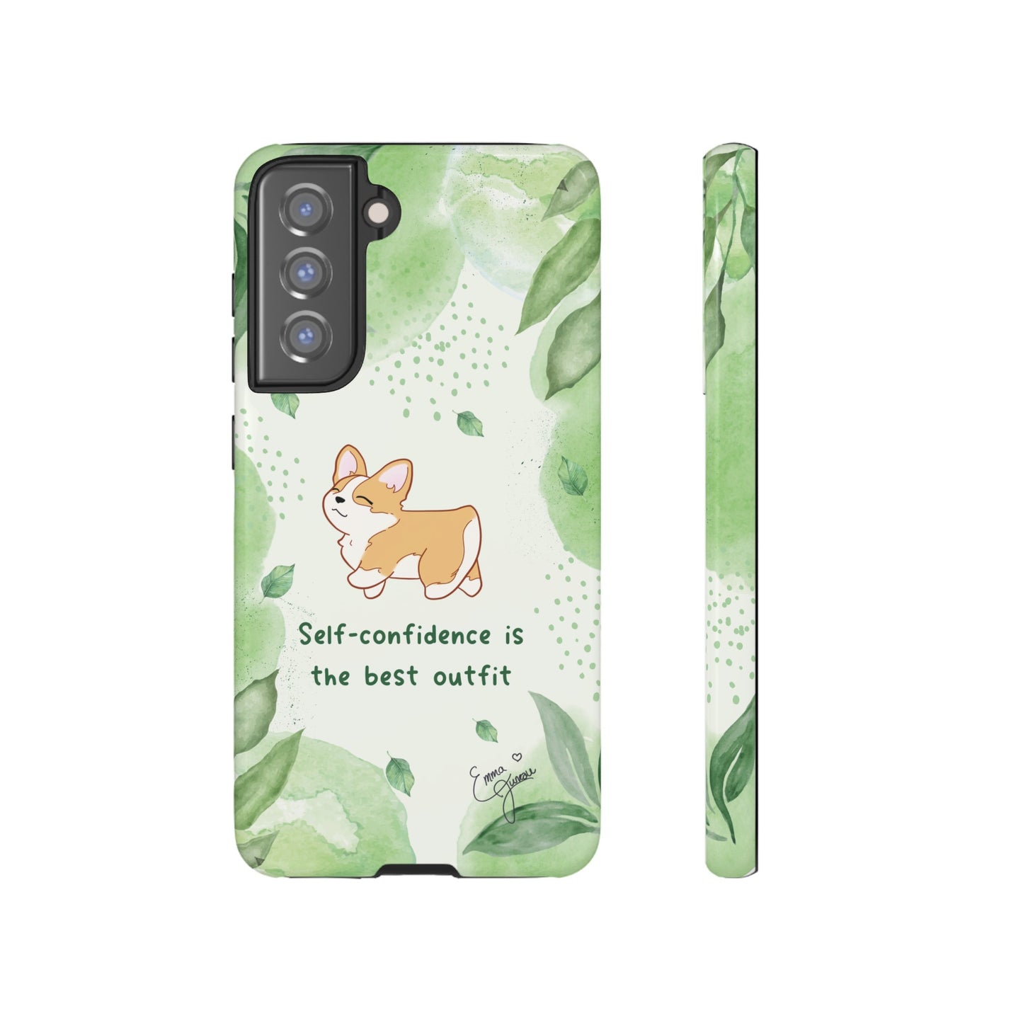 Corgi Green Tough Phone Case - Self Confidence is the Best Outfit