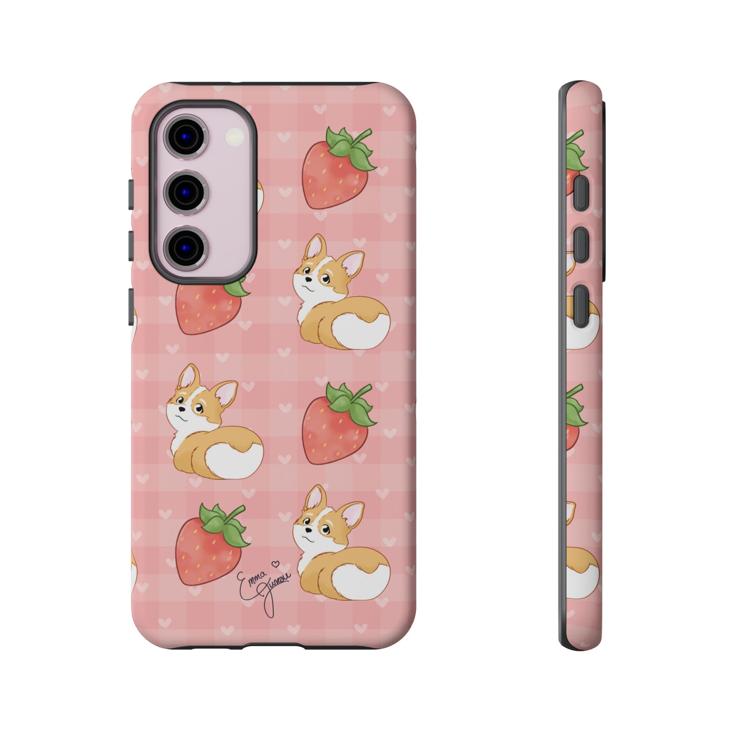 Corgi Butt and Strawberries Cute Pink Gingham Hearts Tough Case