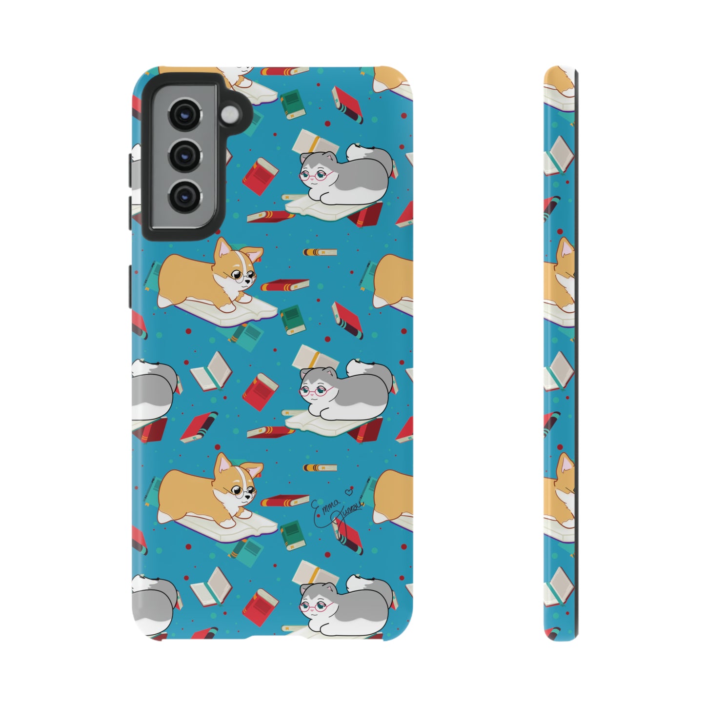 Kitty and Corgi Book Lovers - Tough Phone Case