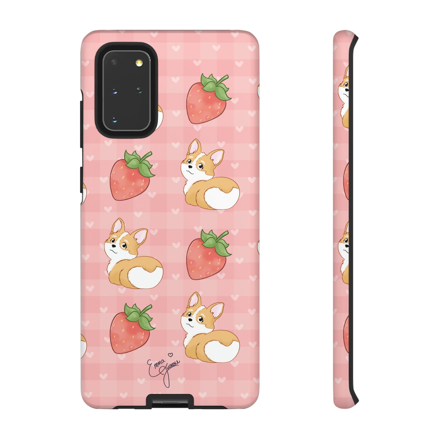 Corgi Butt and Strawberries Cute Pink Gingham Hearts Tough Case