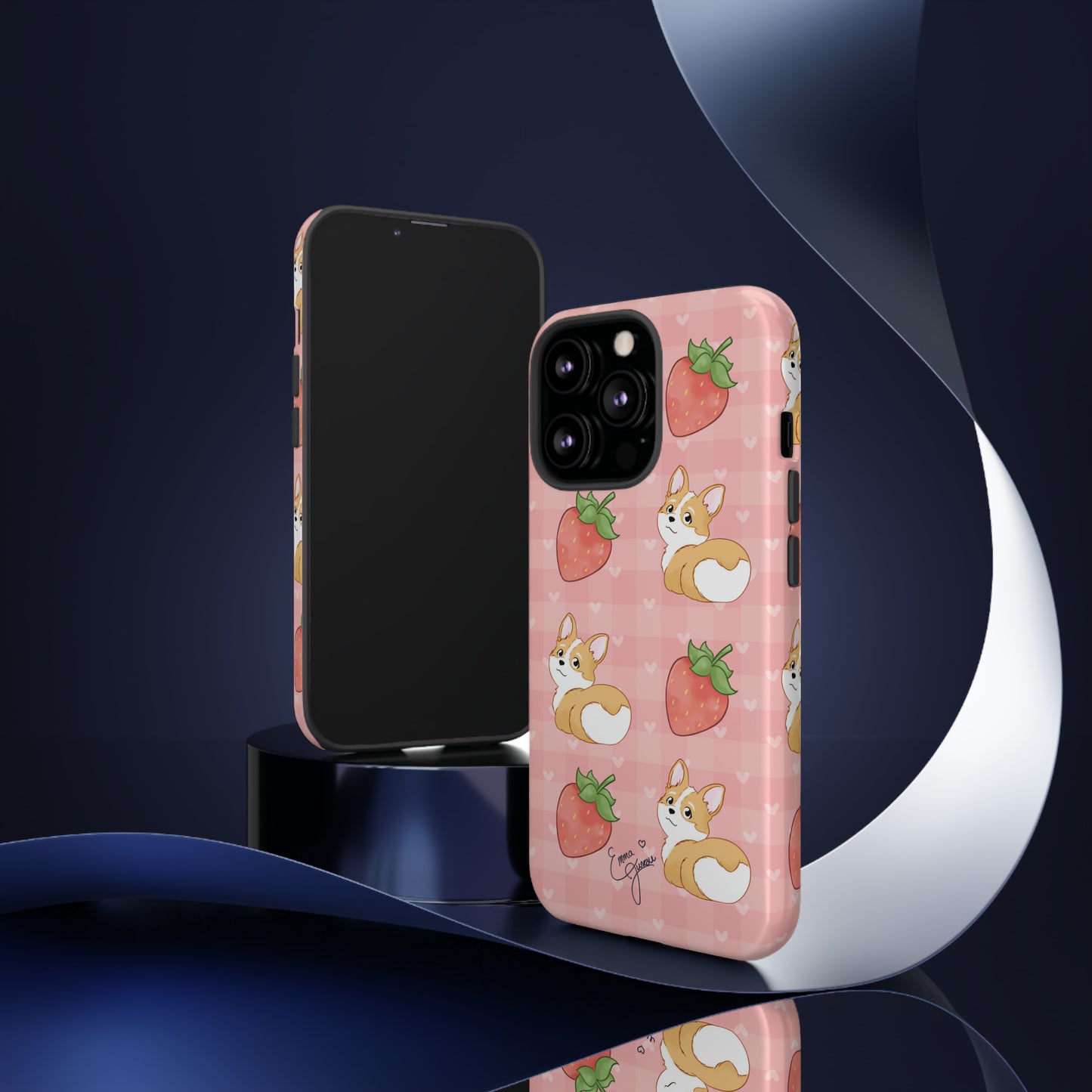 Corgi Butt and Strawberries Cute Pink Gingham Hearts Tough Case