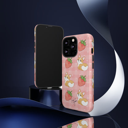 Corgi Butt and Strawberries Cute Pink Gingham Hearts Tough Case