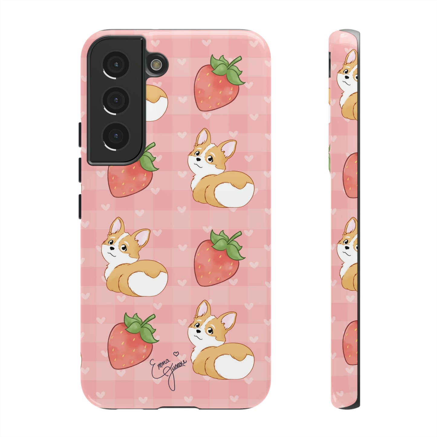 Corgi Butt and Strawberries Cute Pink Gingham Hearts Tough Case