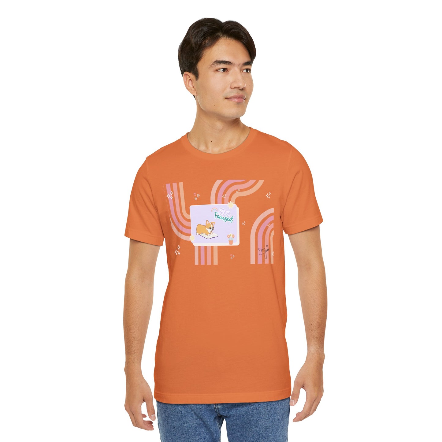 Corgi - Groovy Series - Stay Focused - Super Soft Cotton Airlume Unisex T-Shirt (Horizontal Graphic)
