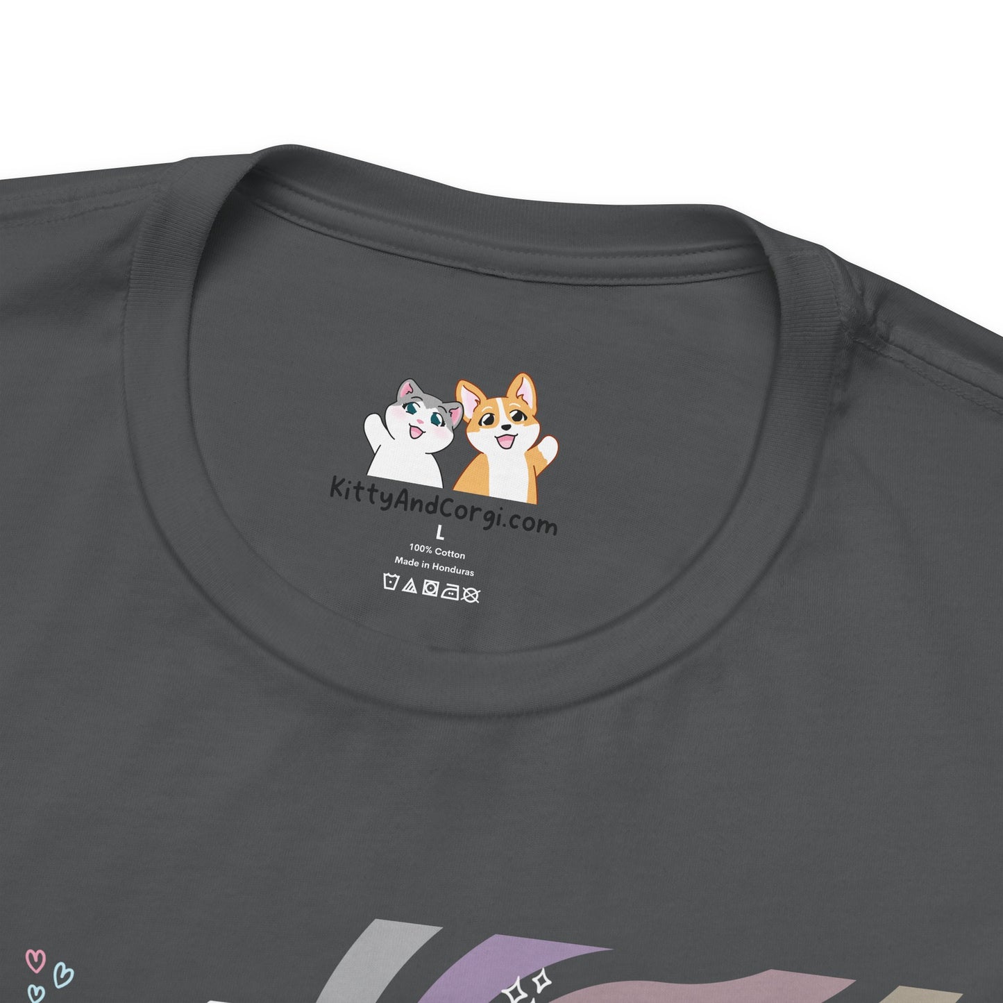 Kitty and Corgi - Groovy Encouragement Compilation - Super Soft Cotton Airlume Unisex T-Shirt (Horizontal Graphic)