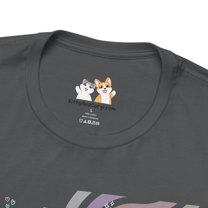 Kitty and Corgi - Groovy Encouragement Compilation - Super Soft Cotton Airlume Unisex T-Shirt (Horizontal Graphic)