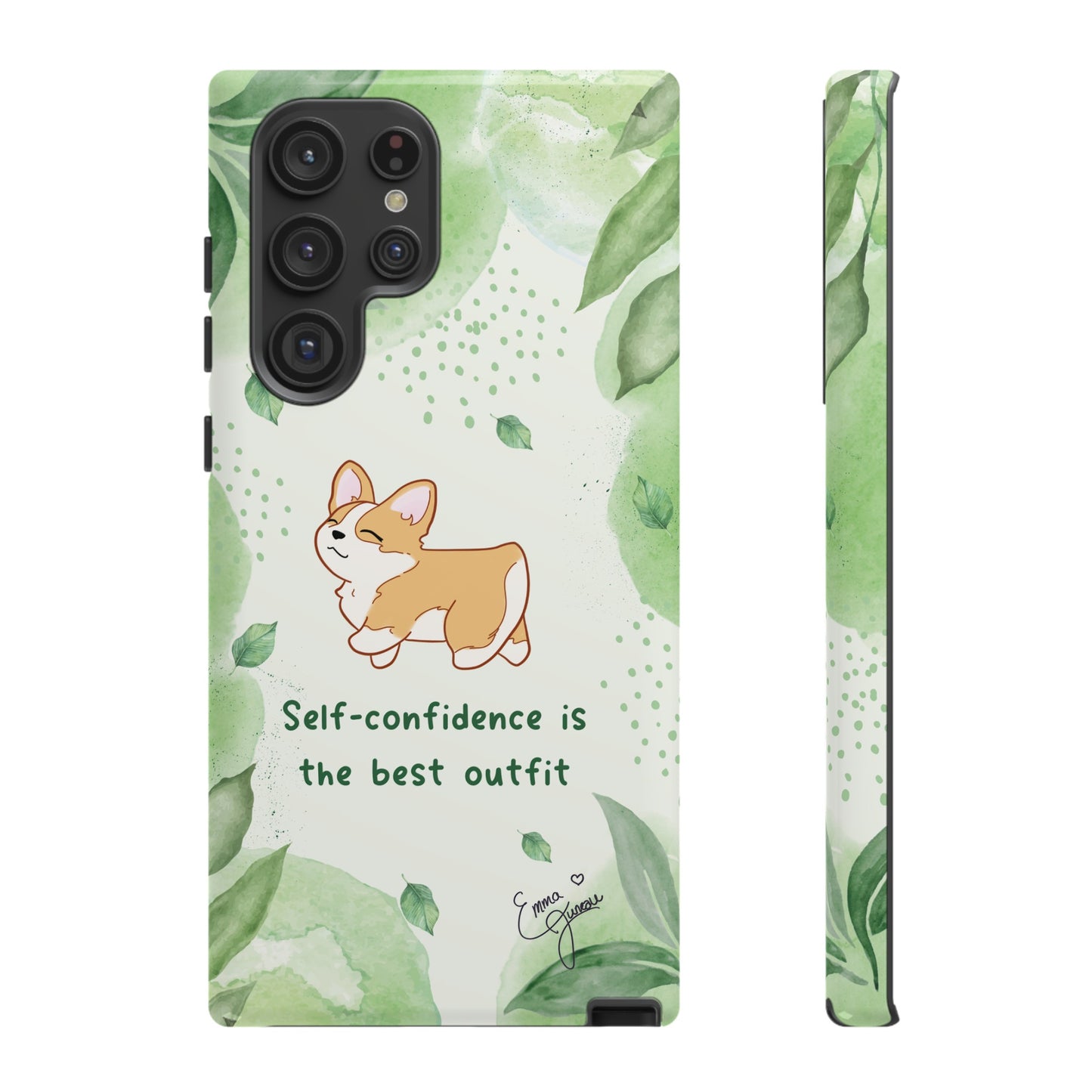 Corgi Green Tough Phone Case - Self Confidence is the Best Outfit