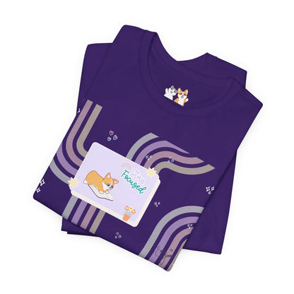 Corgi - Groovy Series - Stay Focused - Super Soft Cotton Airlume Unisex T-Shirt (Horizontal Graphic)