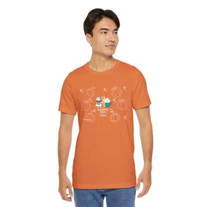 Kitty and Corgi - Pumpkin Spice and Everything Nice - Super Soft Cotton Airlume Unisex T-Shirt (Large Front Graphic)