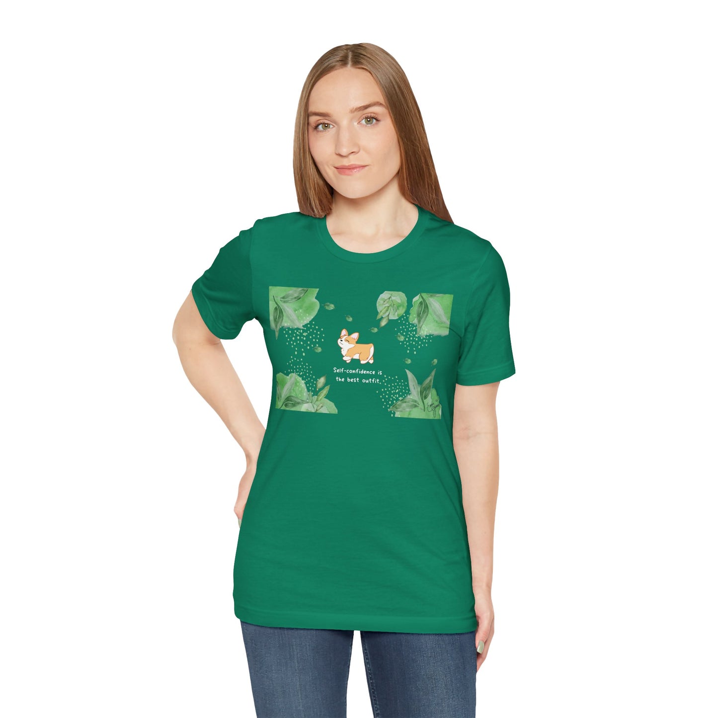 Corgi - Confidence is the Best Outfit - Super Soft Cotton Airlume Unisex T-Shirt (Horizontal Graphic)