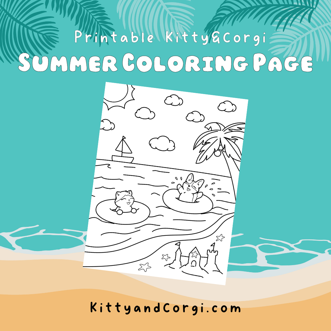 Kitty&Corgi Playing in the Ocean