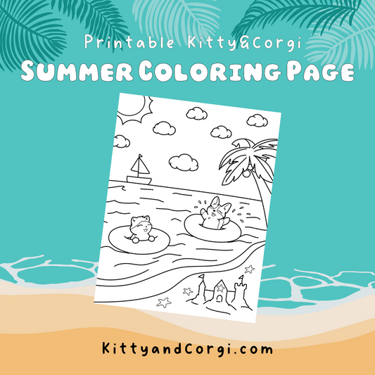 Kitty&Corgi Playing in the Ocean