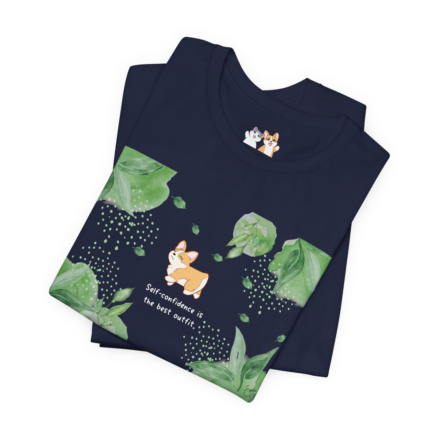 Corgi - Confidence is the Best Outfit - Super Soft Cotton Airlume Unisex T-Shirt (Horizontal Graphic)