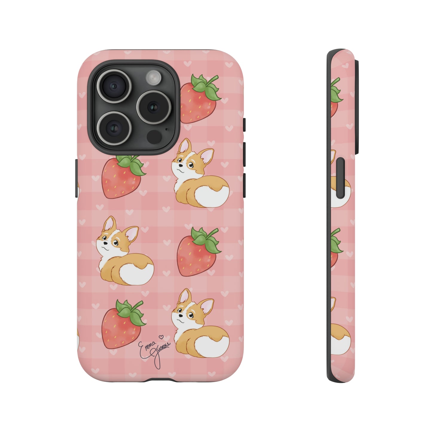 Corgi Butt and Strawberries Cute Pink Gingham Hearts Tough Case